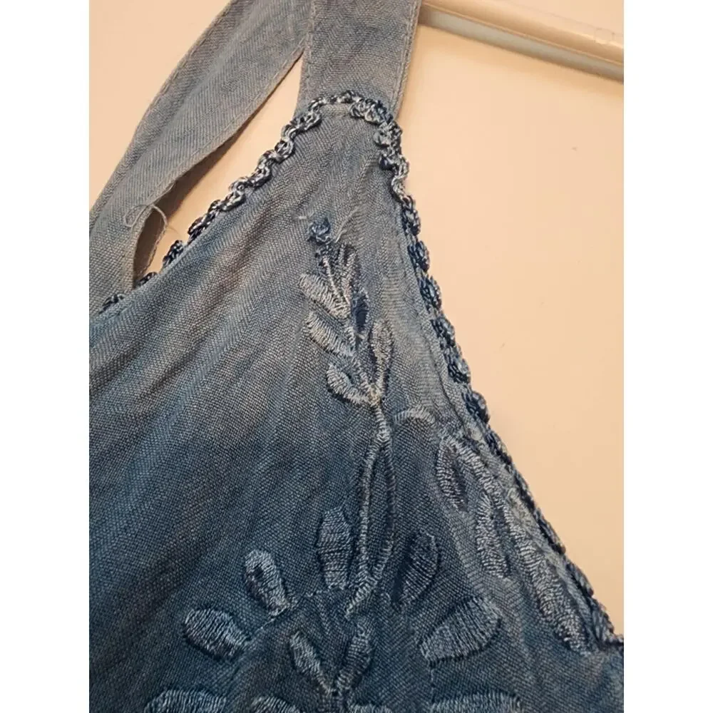 Raya Sun Chambray Swing Dress, Floral Embroidered, XL - Picture 3 of 6
